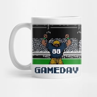 Blue and Gold Football Gameday Retro 8 Bit Linebacker Mug